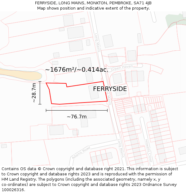 FERRYSIDE, LONG MAINS, MONKTON, PEMBROKE, SA71 4JB: Plot and title map