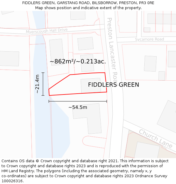 FIDDLERS GREEN, GARSTANG ROAD, BILSBORROW, PRESTON, PR3 0RE: Plot and title map