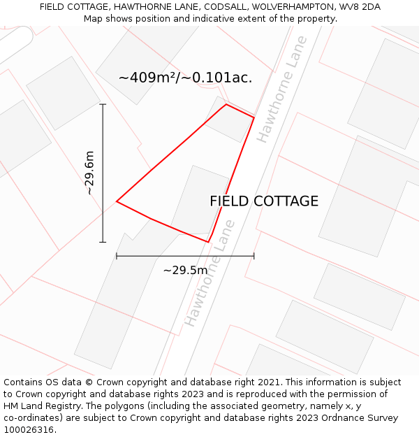 FIELD COTTAGE, HAWTHORNE LANE, CODSALL, WOLVERHAMPTON, WV8 2DA: Plot and title map