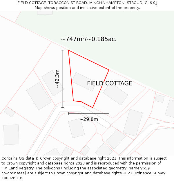 FIELD COTTAGE, TOBACCONIST ROAD, MINCHINHAMPTON, STROUD, GL6 9JJ: Plot and title map