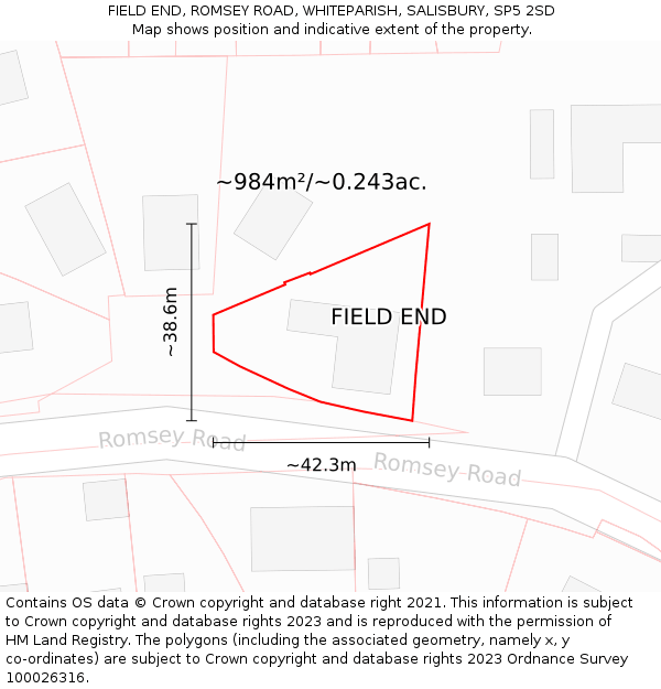 FIELD END, ROMSEY ROAD, WHITEPARISH, SALISBURY, SP5 2SD: Plot and title map