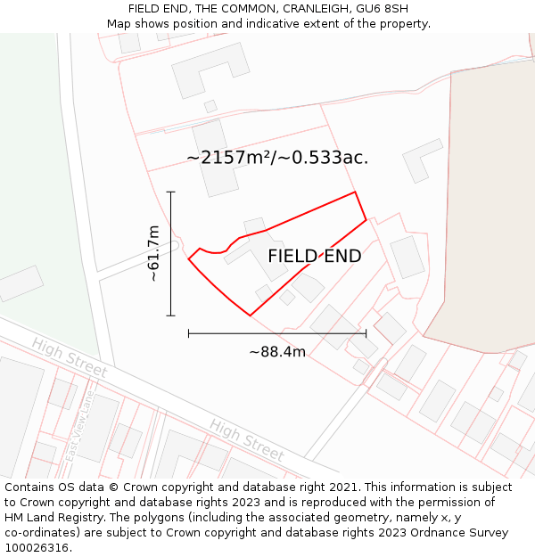 FIELD END, THE COMMON, CRANLEIGH, GU6 8SH: Plot and title map