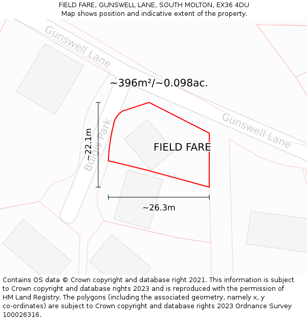 FIELD FARE, GUNSWELL LANE, SOUTH MOLTON, EX36 4DU: Plot and title map