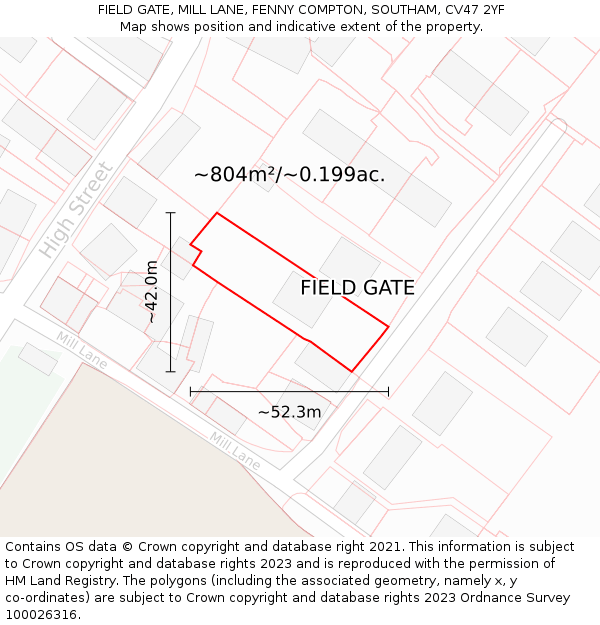 FIELD GATE, MILL LANE, FENNY COMPTON, SOUTHAM, CV47 2YF: Plot and title map