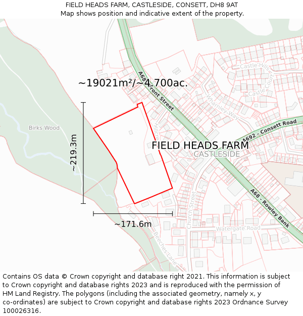 FIELD HEADS FARM, CASTLESIDE, CONSETT, DH8 9AT: Plot and title map