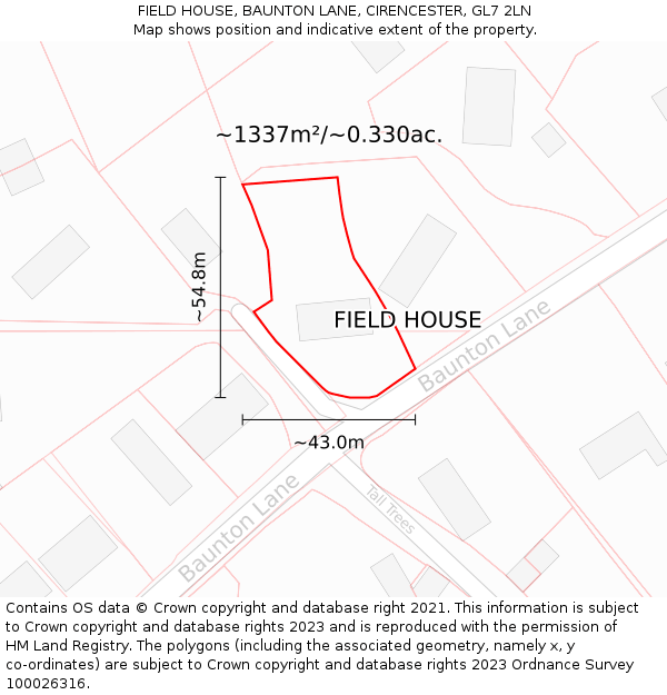 FIELD HOUSE, BAUNTON LANE, CIRENCESTER, GL7 2LN: Plot and title map