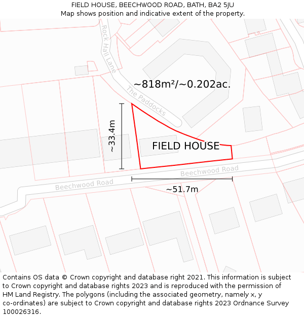 FIELD HOUSE, BEECHWOOD ROAD, BATH, BA2 5JU: Plot and title map