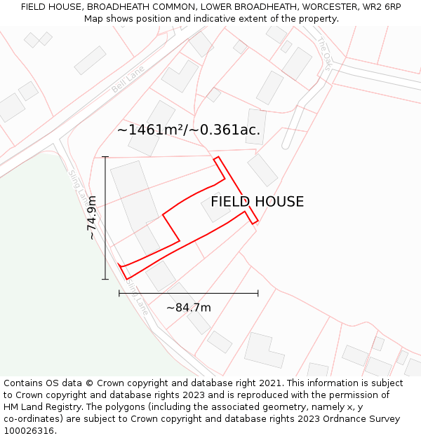 FIELD HOUSE, BROADHEATH COMMON, LOWER BROADHEATH, WORCESTER, WR2 6RP: Plot and title map