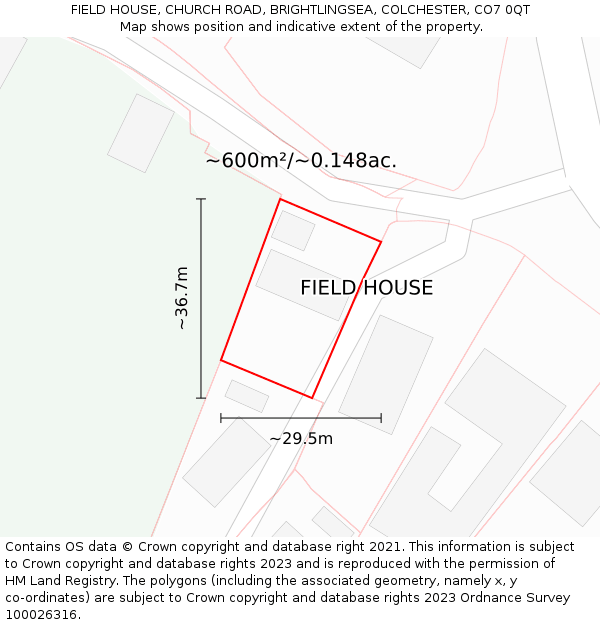 FIELD HOUSE, CHURCH ROAD, BRIGHTLINGSEA, COLCHESTER, CO7 0QT: Plot and title map