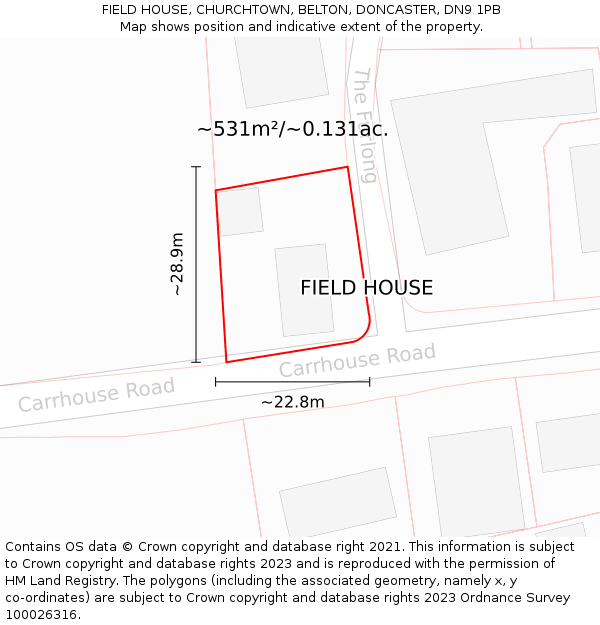 FIELD HOUSE, CHURCHTOWN, BELTON, DONCASTER, DN9 1PB: Plot and title map