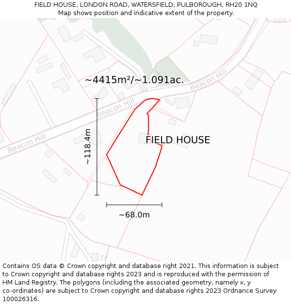 FIELD HOUSE, LONDON ROAD, WATERSFIELD, PULBOROUGH, RH20 1NQ: Plot and title map