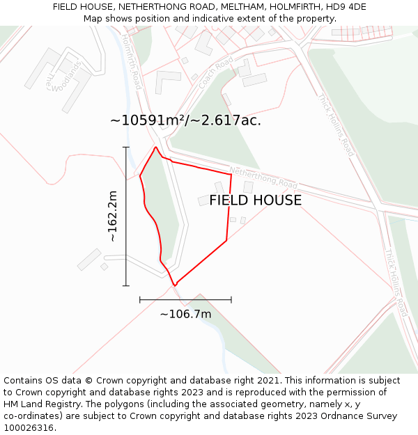 FIELD HOUSE, NETHERTHONG ROAD, MELTHAM, HOLMFIRTH, HD9 4DE: Plot and title map