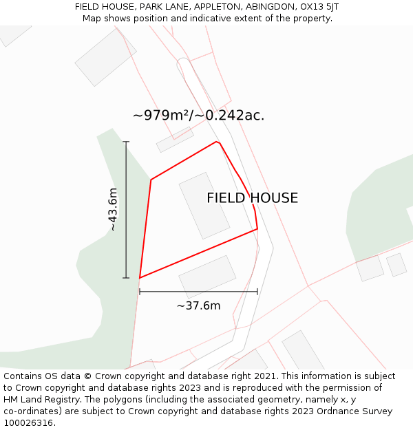 FIELD HOUSE, PARK LANE, APPLETON, ABINGDON, OX13 5JT: Plot and title map