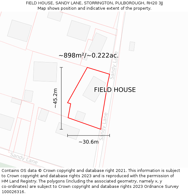 FIELD HOUSE, SANDY LANE, STORRINGTON, PULBOROUGH, RH20 3JJ: Plot and title map