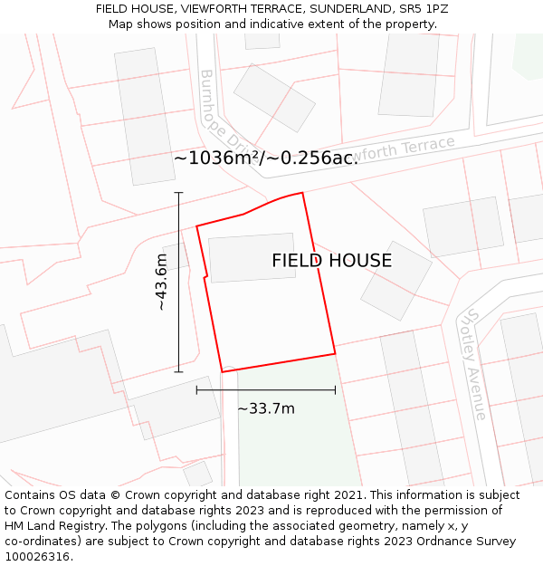 FIELD HOUSE, VIEWFORTH TERRACE, SUNDERLAND, SR5 1PZ: Plot and title map