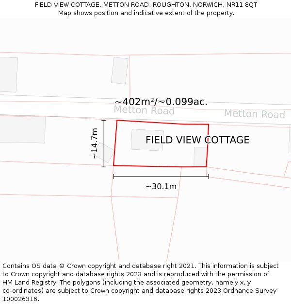 FIELD VIEW COTTAGE, METTON ROAD, ROUGHTON, NORWICH, NR11 8QT: Plot and title map
