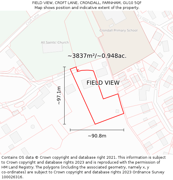 FIELD VIEW, CROFT LANE, CRONDALL, FARNHAM, GU10 5QF: Plot and title map