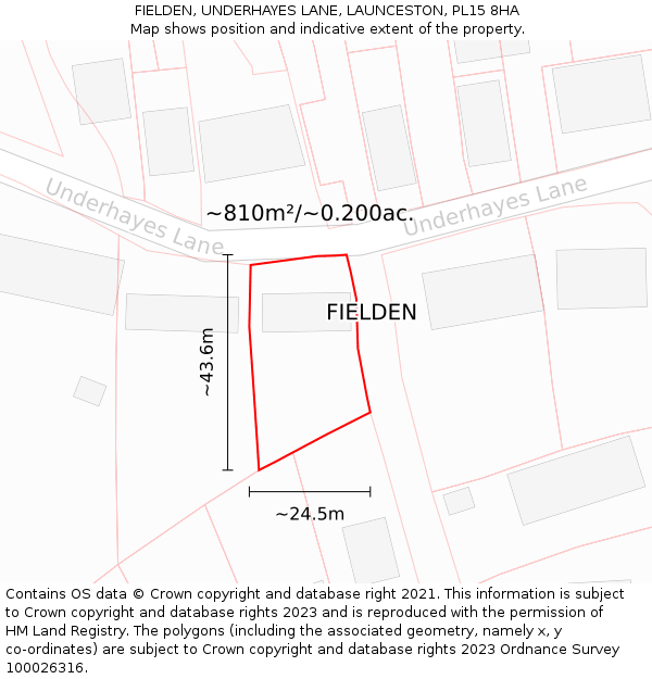 FIELDEN, UNDERHAYES LANE, LAUNCESTON, PL15 8HA: Plot and title map