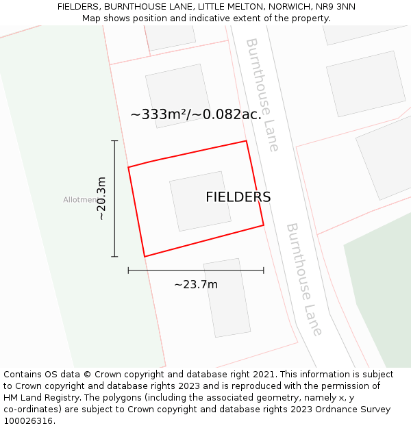 FIELDERS, BURNTHOUSE LANE, LITTLE MELTON, NORWICH, NR9 3NN: Plot and title map