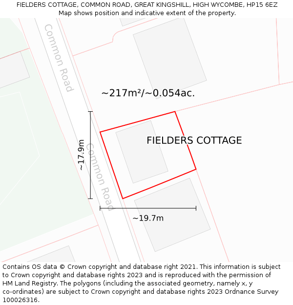 FIELDERS COTTAGE, COMMON ROAD, GREAT KINGSHILL, HIGH WYCOMBE, HP15 6EZ: Plot and title map