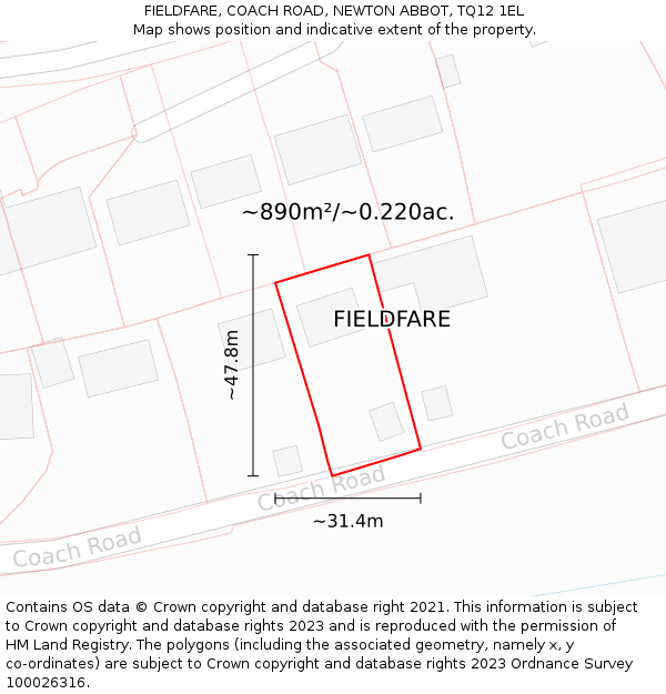 FIELDFARE, COACH ROAD, NEWTON ABBOT, TQ12 1EL: Plot and title map