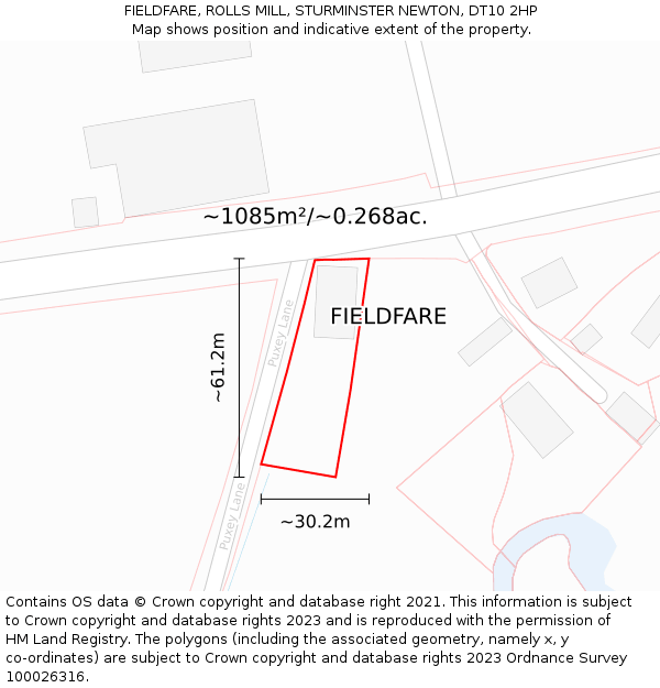 FIELDFARE, ROLLS MILL, STURMINSTER NEWTON, DT10 2HP: Plot and title map