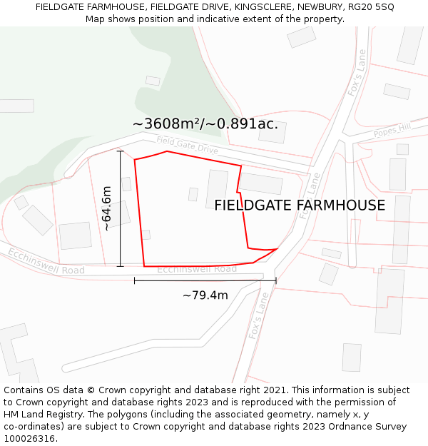 FIELDGATE FARMHOUSE, FIELDGATE DRIVE, KINGSCLERE, NEWBURY, RG20 5SQ: Plot and title map