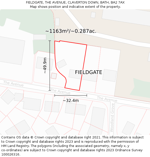 FIELDGATE, THE AVENUE, CLAVERTON DOWN, BATH, BA2 7AX: Plot and title map