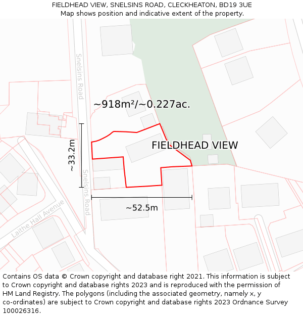 FIELDHEAD VIEW, SNELSINS ROAD, CLECKHEATON, BD19 3UE: Plot and title map