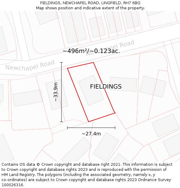 FIELDINGS, NEWCHAPEL ROAD, LINGFIELD, RH7 6BG: Plot and title map