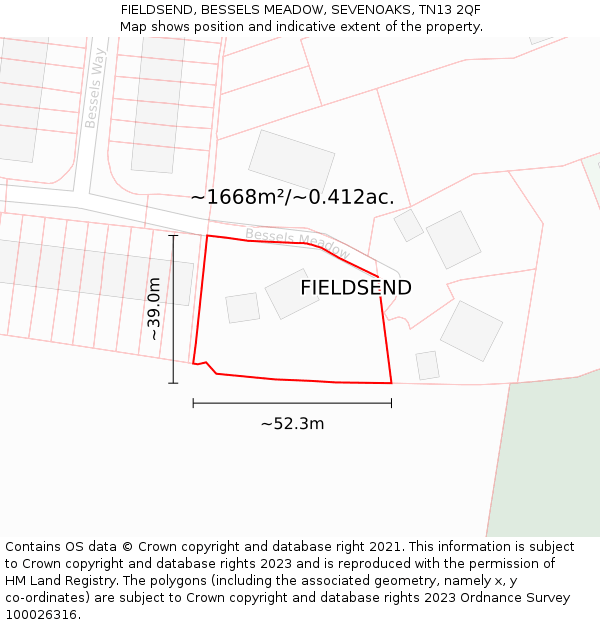 FIELDSEND, BESSELS MEADOW, SEVENOAKS, TN13 2QF: Plot and title map