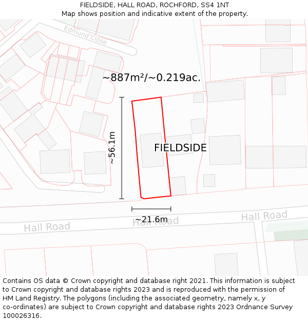 FIELDSIDE, HALL ROAD, ROCHFORD, SS4 1NT: Plot and title map