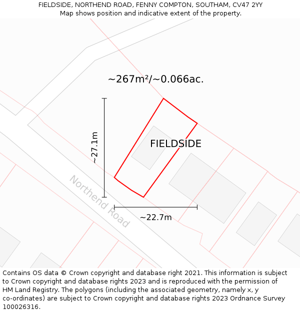 FIELDSIDE, NORTHEND ROAD, FENNY COMPTON, SOUTHAM, CV47 2YY: Plot and title map