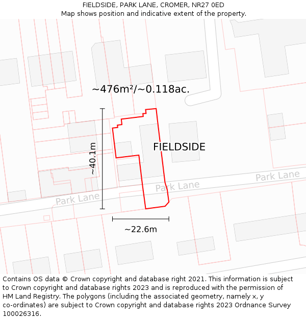 FIELDSIDE, PARK LANE, CROMER, NR27 0ED: Plot and title map