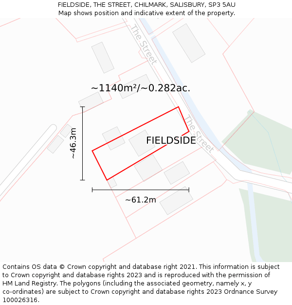 FIELDSIDE, THE STREET, CHILMARK, SALISBURY, SP3 5AU: Plot and title map