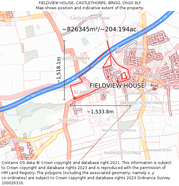 FIELDVIEW HOUSE, CASTLETHORPE, BRIGG, DN20 9LF: Plot and title map