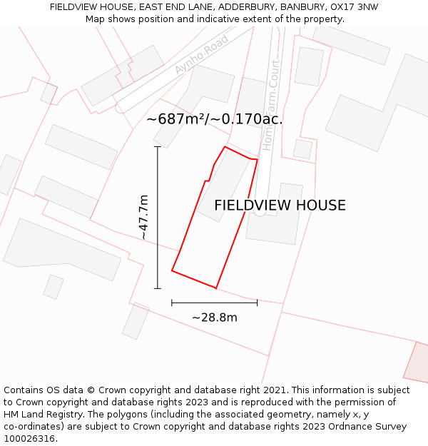 FIELDVIEW HOUSE, EAST END LANE, ADDERBURY, BANBURY, OX17 3NW: Plot and title map