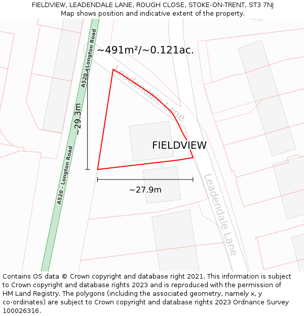 FIELDVIEW, LEADENDALE LANE, ROUGH CLOSE, STOKE-ON-TRENT, ST3 7NJ: Plot and title map