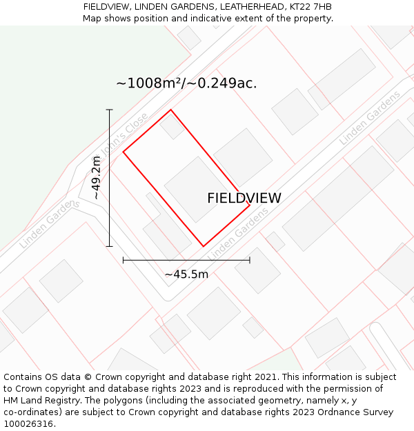 FIELDVIEW, LINDEN GARDENS, LEATHERHEAD, KT22 7HB: Plot and title map