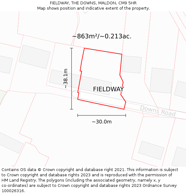 FIELDWAY, THE DOWNS, MALDON, CM9 5HR: Plot and title map