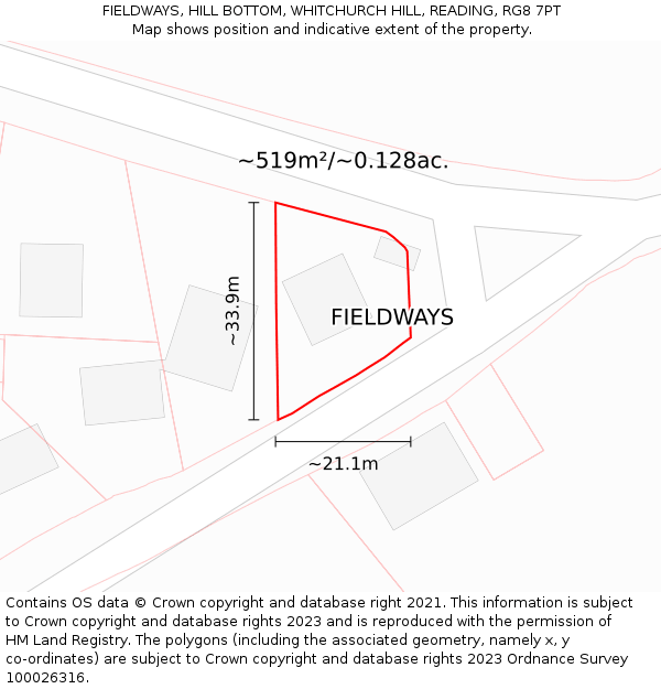 FIELDWAYS, HILL BOTTOM, WHITCHURCH HILL, READING, RG8 7PT: Plot and title map