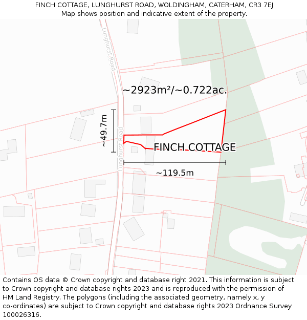 FINCH COTTAGE, LUNGHURST ROAD, WOLDINGHAM, CATERHAM, CR3 7EJ: Plot and title map