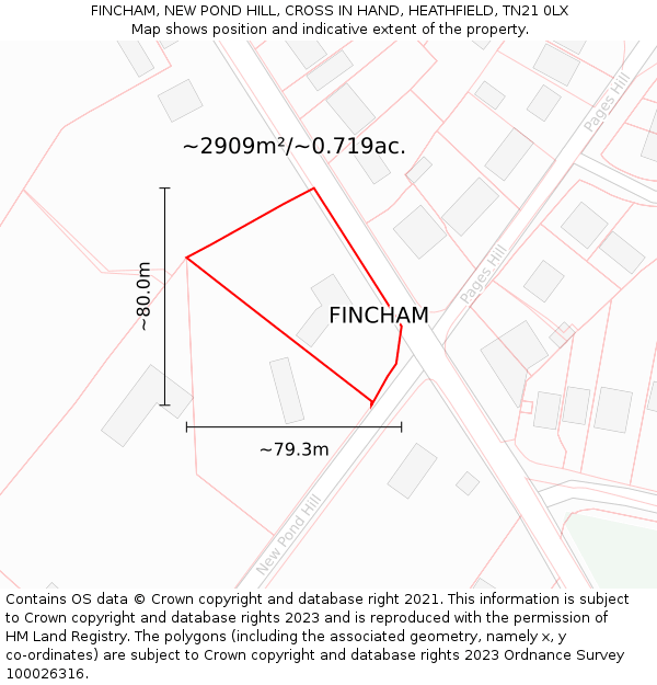 FINCHAM, NEW POND HILL, CROSS IN HAND, HEATHFIELD, TN21 0LX: Plot and title map