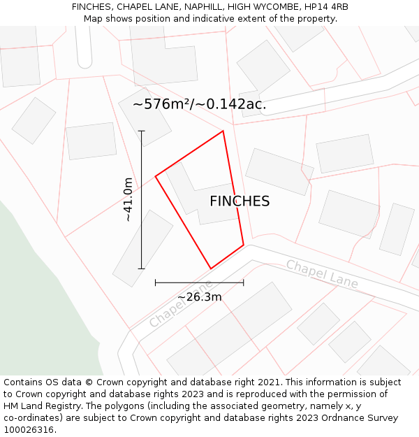 FINCHES, CHAPEL LANE, NAPHILL, HIGH WYCOMBE, HP14 4RB: Plot and title map