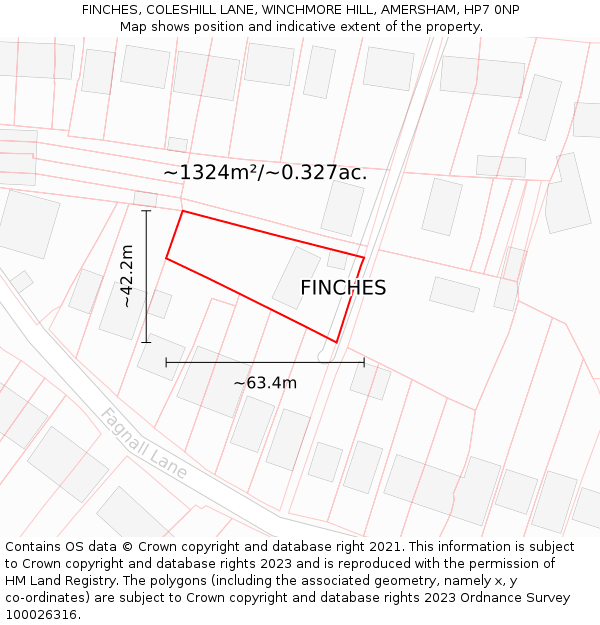 FINCHES, COLESHILL LANE, WINCHMORE HILL, AMERSHAM, HP7 0NP: Plot and title map