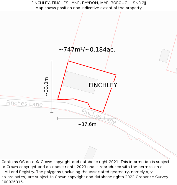 FINCHLEY, FINCHES LANE, BAYDON, MARLBOROUGH, SN8 2JJ: Plot and title map