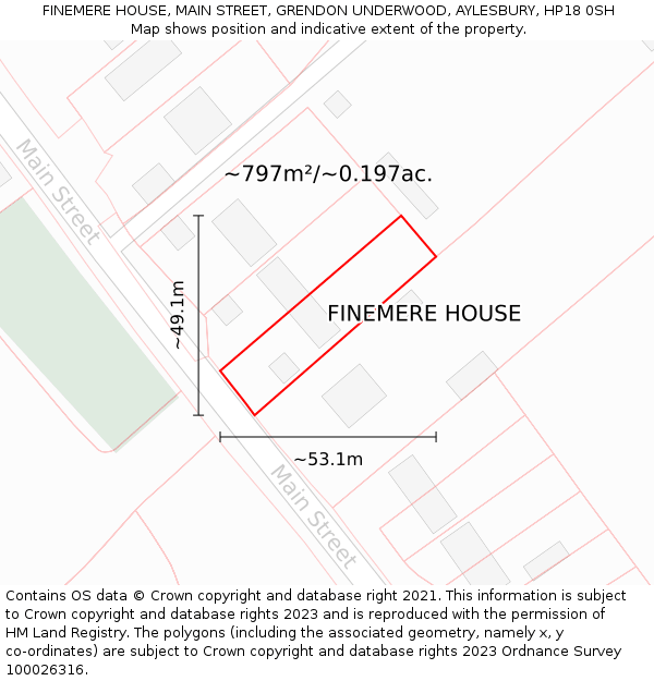 FINEMERE HOUSE, MAIN STREET, GRENDON UNDERWOOD, AYLESBURY, HP18 0SH: Plot and title map