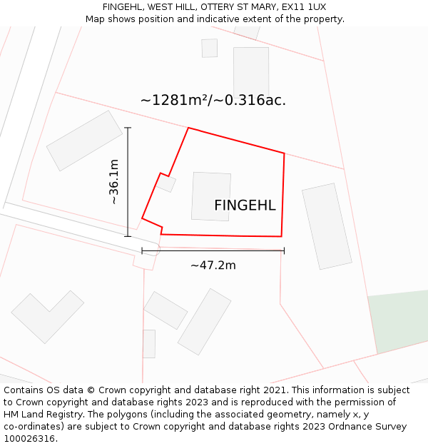 FINGEHL, WEST HILL, OTTERY ST MARY, EX11 1UX: Plot and title map