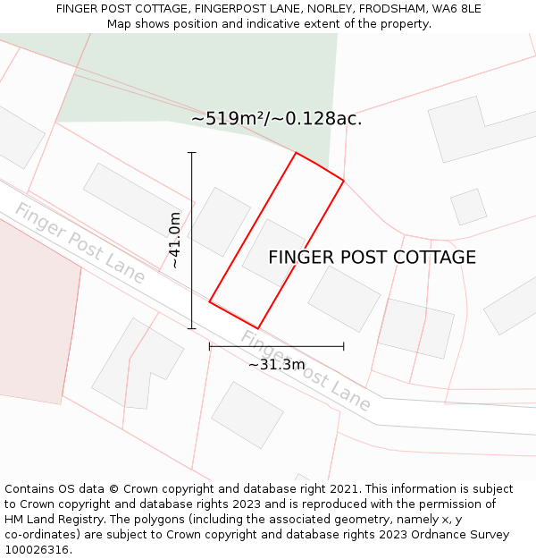 FINGER POST COTTAGE, FINGERPOST LANE, NORLEY, FRODSHAM, WA6 8LE: Plot and title map