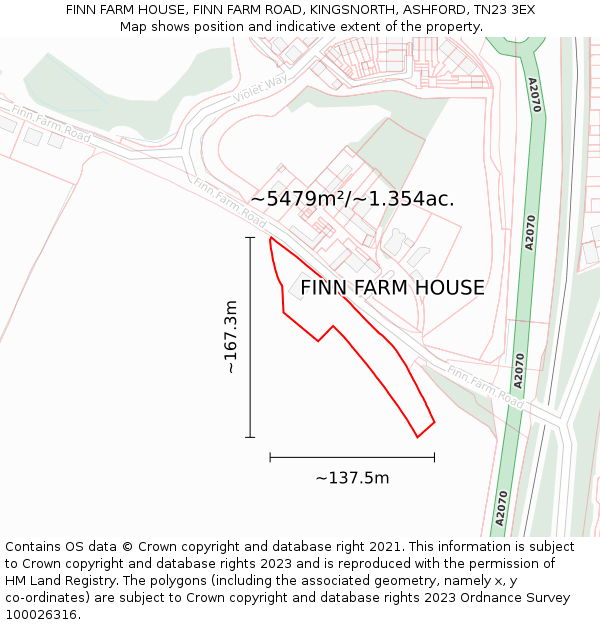 FINN FARM HOUSE, FINN FARM ROAD, KINGSNORTH, ASHFORD, TN23 3EX: Plot and title map